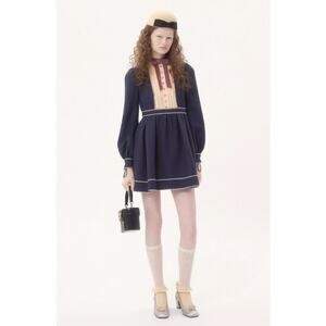 NWT Valentino Indigo Birch Crepe Couture Wool Silk Blend Dress Womens 36 / US 0